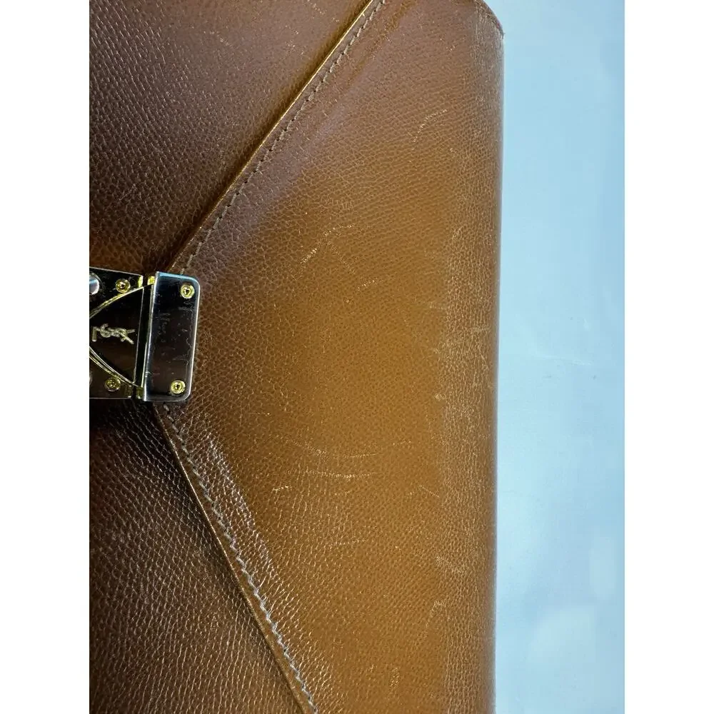 Vintage 1990s Yves Saint Laurent brown leather envelope clutch wrist strap - Picture 15 of 15